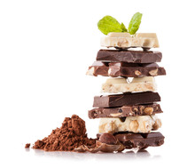 Pile Of Hazelnut Chocolate On White Background