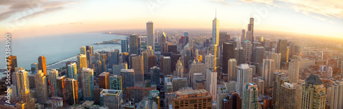 Fototapeta na wymiar Aerial Chicago panorama at sunset, IL, USA