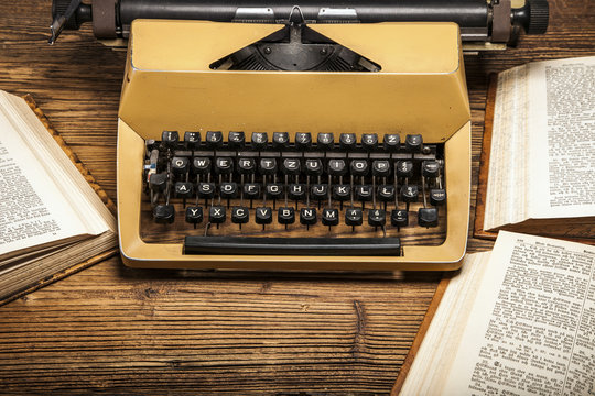 old typewriter, a pile of books and a lot of creativity