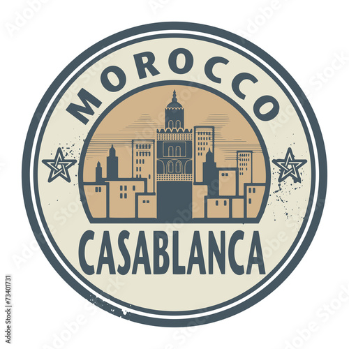 Fotografie, Obraz Stamp or label with text Casablanca, Morocco inside
