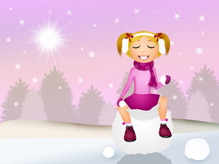 Wall Mural - girl on snowball