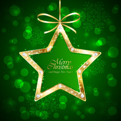 Sticker - Christmas star with diamonds on green background