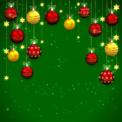 Wall Mural - Green Christmas background with baubles