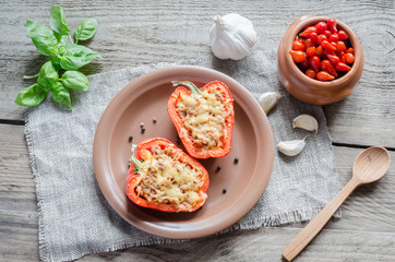 Canvas Print - Stuffed peppers with meat in rustic decor