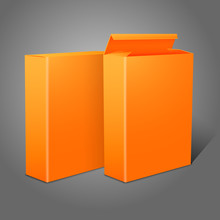 Two Realistic Bright Orange Blank Paper Packages For Cornflakes