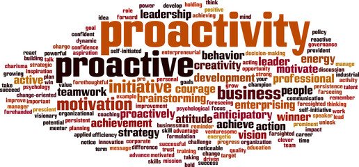 Proactivity word cloud concept. Vector illustration