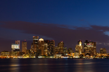 Wall Mural - Boston skyline by night from East Boston, Massachusetts  - USA