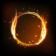 Poster - Dark background with shiny round frame with flame