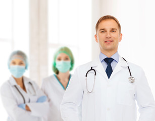 Poster - smiling male doctor with stethoscope