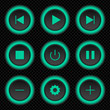 © Andriy Mertsalov - Set turquoise buttons for media player on a black background