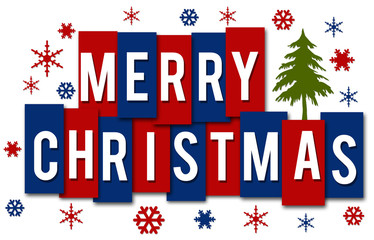 Sticker - Merry Christmas Red Blue Stripes