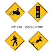 Creative Warning Traffic Signs With Christmas Concept, Vector