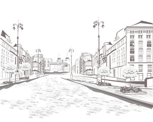 Series of street views in the old city, sketch