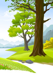 Wall Mural - Serene peaceful trees next to a calm lake