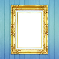 Wall Mural - golden frame on wood wall background