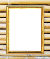 Canvas Print - golden frame on bamboo wall background