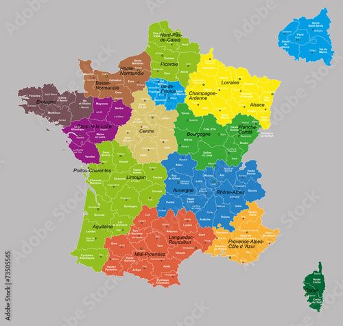 Fotomural france 13 régions+départements 7 calques propres