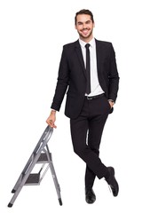 Aufkleber - Smiling businessman leaning on stepladder