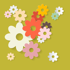 Wall Mural - Retro Vector Flowers Green Paper Background