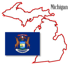 Michigan State Map and Flag