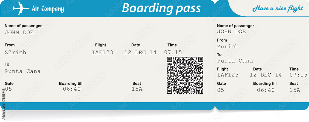 Vector image of airline boarding pass ticket with QR2 code Stock Vector ...