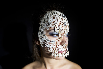 beautiful woman with skull mask