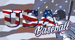 Baseball player hitting and American flag
