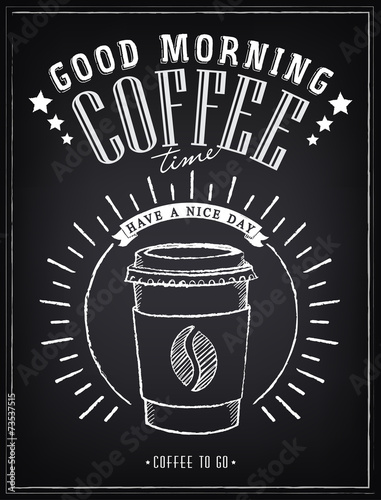 Vintage Poster. Сoffee. Freehand drawing on the chalkboard Canvas Print