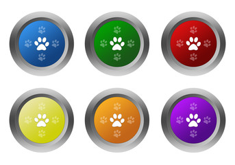 Wall Mural - set of rounded colorful buttons with pet footprints symbol