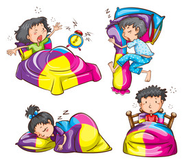 Sticker - Girls and boys with colourful blankets and pillows