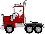 Fototapeta  - Santa driving a red semi truck