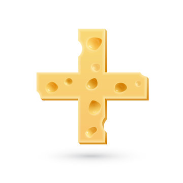 Cheese plus mark. Symbol isolated on white.
