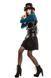 © Voyagerix - steampunk woman holding a gun isolated.