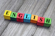 english word on colorful wooden cubes