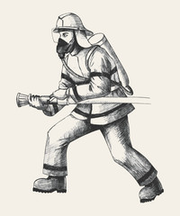 Wall Mural - sketch illustration of a firefighter