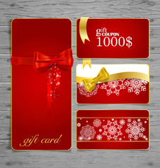 Holiday Gift Coupons with gift bows and ribbons. Vector illustra