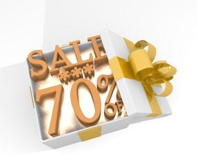 Wall Mural - christmas gift box with Christmas sale 70 percent off symbol