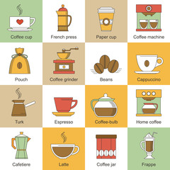 Sticker - Coffee icons flat