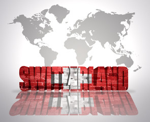 Word Switzerland on a world map background