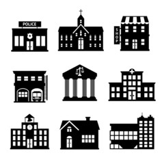 Canvas Print - Government buildings black and white icons