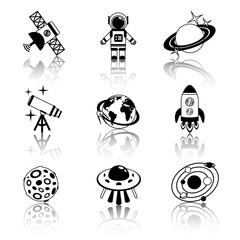 Poster - Space icons black and white set