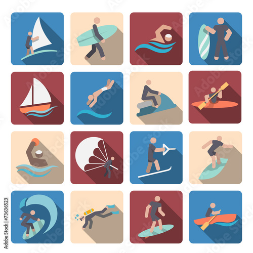 Nowoczesny obraz na płótnie Ikony sportów wodnych w kwadratach