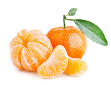 Tangerines With Leaves On White Background
