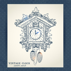 Wall Mural - Old retro cuckoo clock postcard