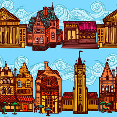 Wall Mural - Sketch city seamless border