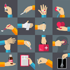 Poster - Medical hands flat icons set