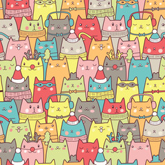 Christmas cats seamless pattern