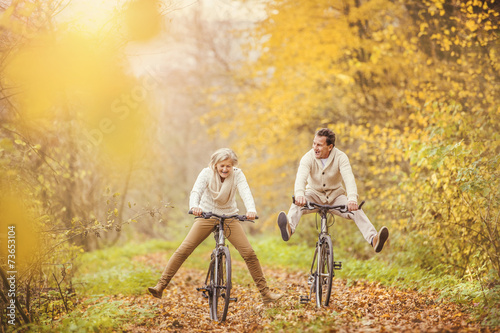 Poster Active seniors ridding bike and having fun