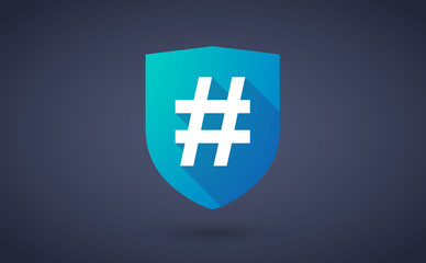 Sticker - Long shadow shield icon with a hash tag