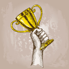 Wall Mural - hand holding trophy